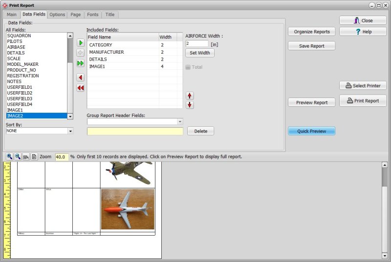 Aircraft Models Inventory Software for Windows Report
